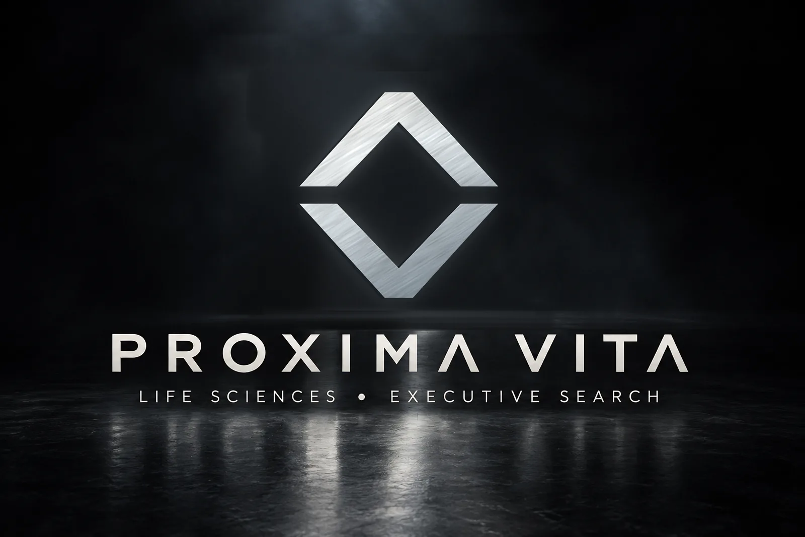 The Proxima Vita Convergence symbol in brushed platinum: the final A of Proxima meeting the first V of Vita